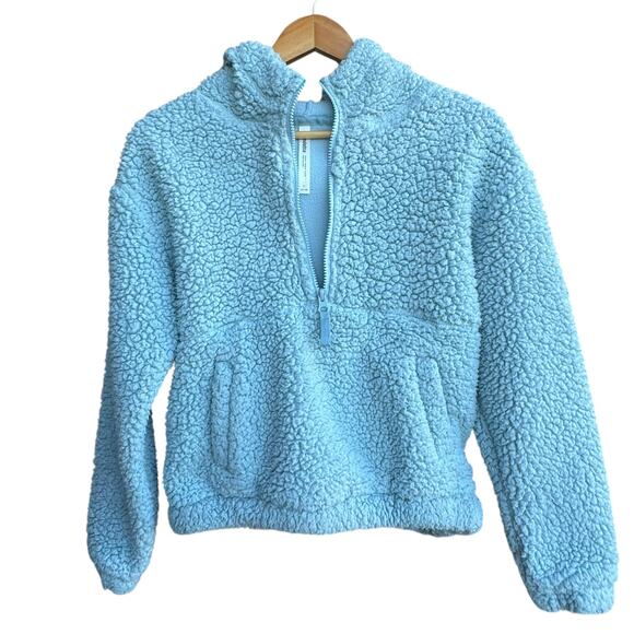 Mondetta L 14/16 Blue Sherpa Fuzzy Half Zip Hoodie - Picture 2 of 4